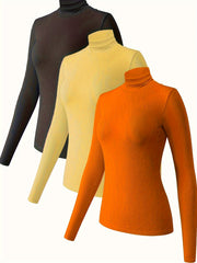 3pcs Women's Soft Thermal Turtleneck Top Plush Underwear