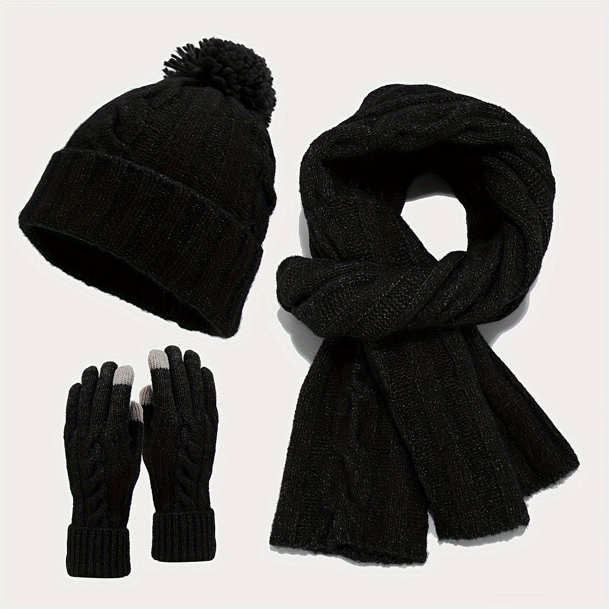 Fashionable Knitted Hat Scarf Gloves Set Warm Winter Set