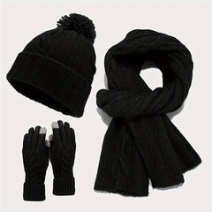 Fashionable Knitted Hat Scarf Gloves Set Warm Winter Set