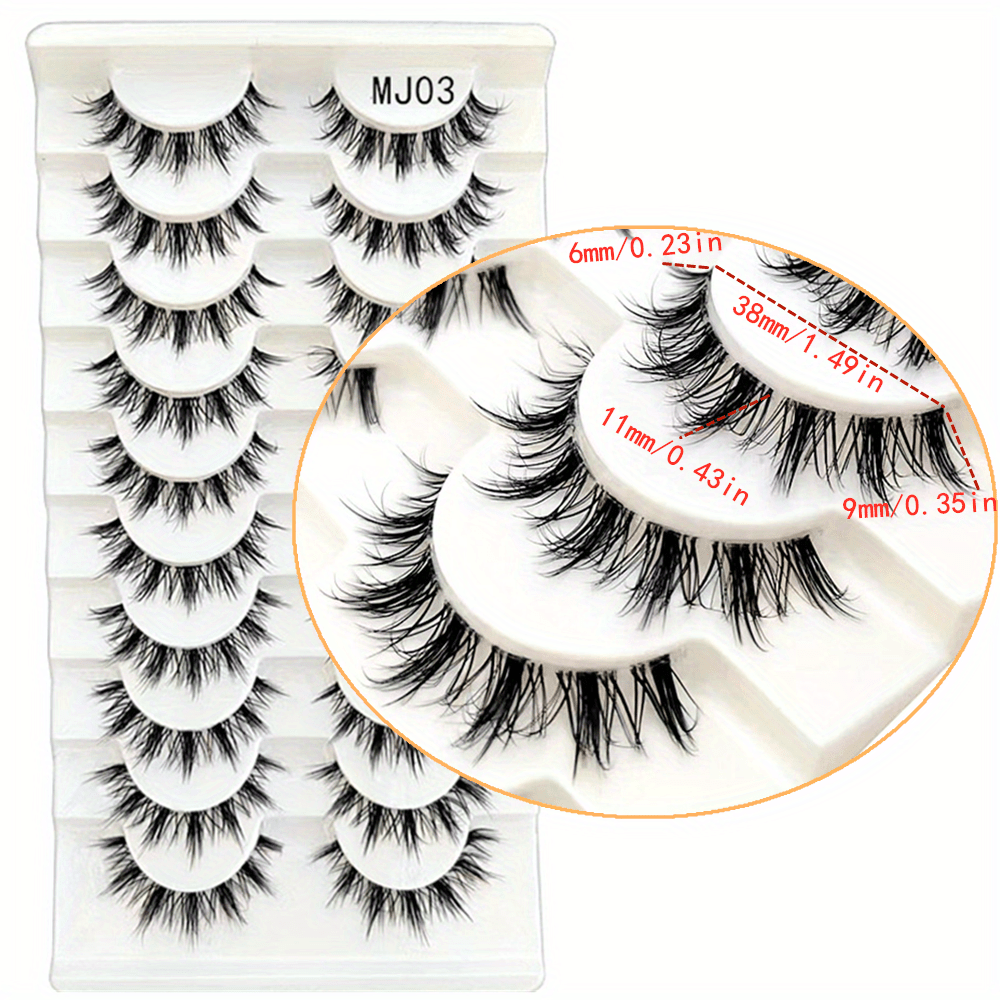Cat Eye Natural Fluffy Faux Mink Lashes 3D Wispy False Eyelashes 10 Pairs