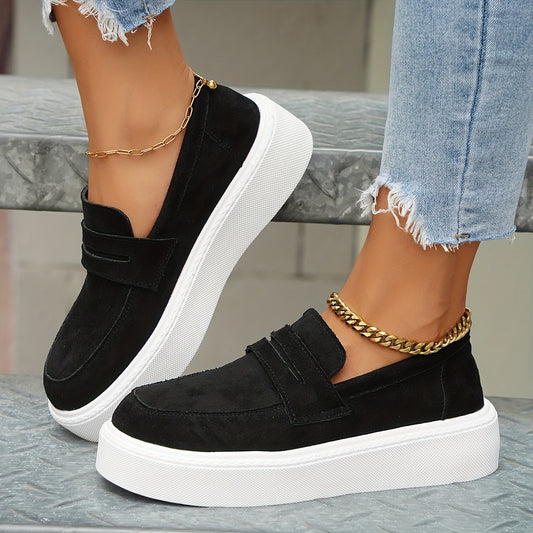 Women's Solid Platform Slip On Sneakers Comfortable Low Top Shoes