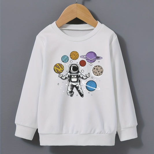 Boy's Astronaut Planets Sweatshirt Pullover Crew Neck Top