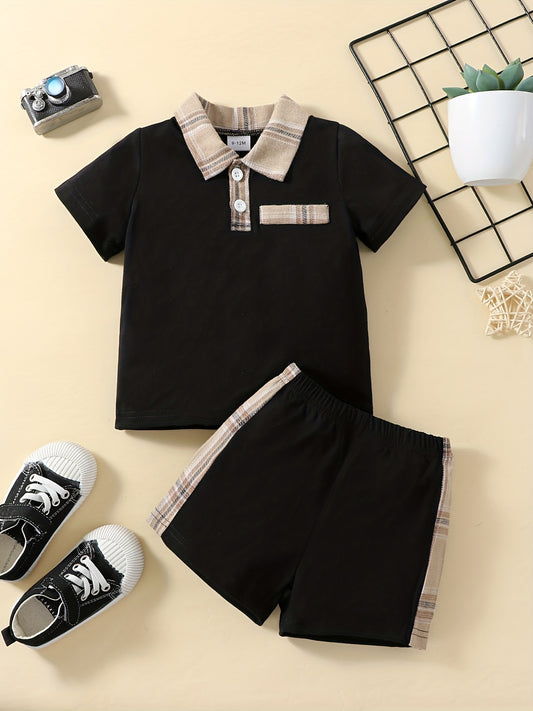 2pcs Baby Boys Casual Polo Shirt & Shorts Set