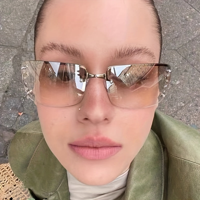 Y2K Rimless Sunglasses Cyberpunk UV400 Sun Shades Wrap Around