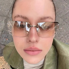 Y2K Rimless Sunglasses Cyberpunk UV400 Sun Shades Wrap Around