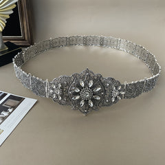 Slavic Women's Belt with Rhinestones and Metal Detail