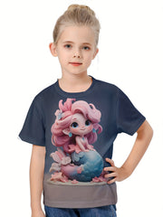 3D Mermaid Graphic Short Sleeve T shirt for Girls Boys