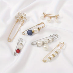 5pc Rhinestone Brooches Pearl Sweater Shawl Clips Scarf Buckles