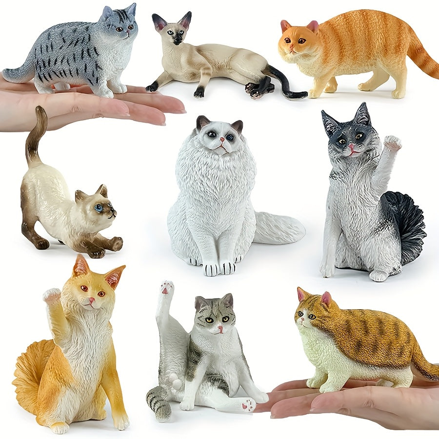 Mini Hand Painted Pet Cats Plastic Figurines Set Birthday Gift