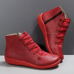 Women's Ankle Boots Zip Lace-up Detail Flat Boots