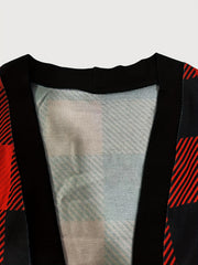 Plaid Print Long Sleeve Open Front High Stretch Cardigan