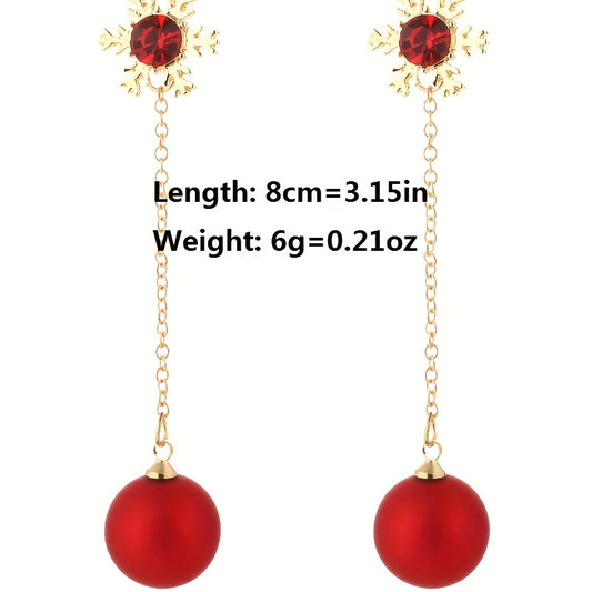 Christmas Snowflake Red Pearl Stud Earrings Long Two Wear Earrings