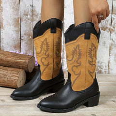 Embroidered Block Heel Cowboy Boots for Women