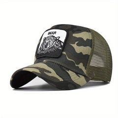 Bear Embroidery Patch Trucker Hat Unisex Animal Pattern Baseball Cap