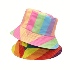 Rainbow Striped Reversible Bucket Hat LGBT Pride Block Basin Hat