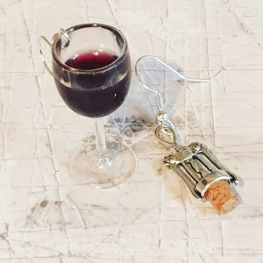 Funny Wine Glass & Bottle Opener Earrings - Holiday Gift