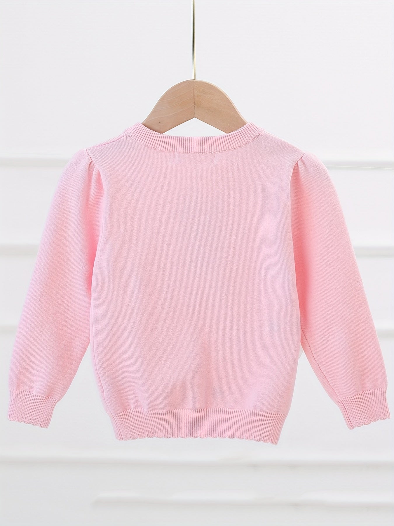 Girls' Pearl Button Down Knit Cardigan Sweater With Hearts Jacquard