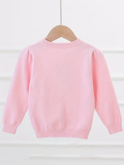 Girls' Pearl Button Down Knit Cardigan Sweater With Hearts Jacquard