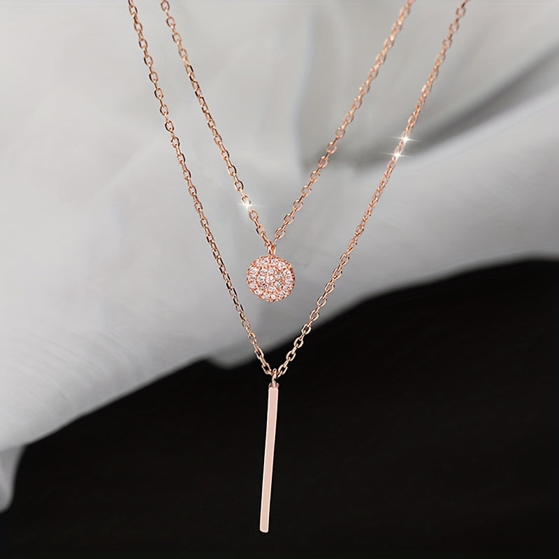 Geometric Shape Rhinestone Double Layer Necklace