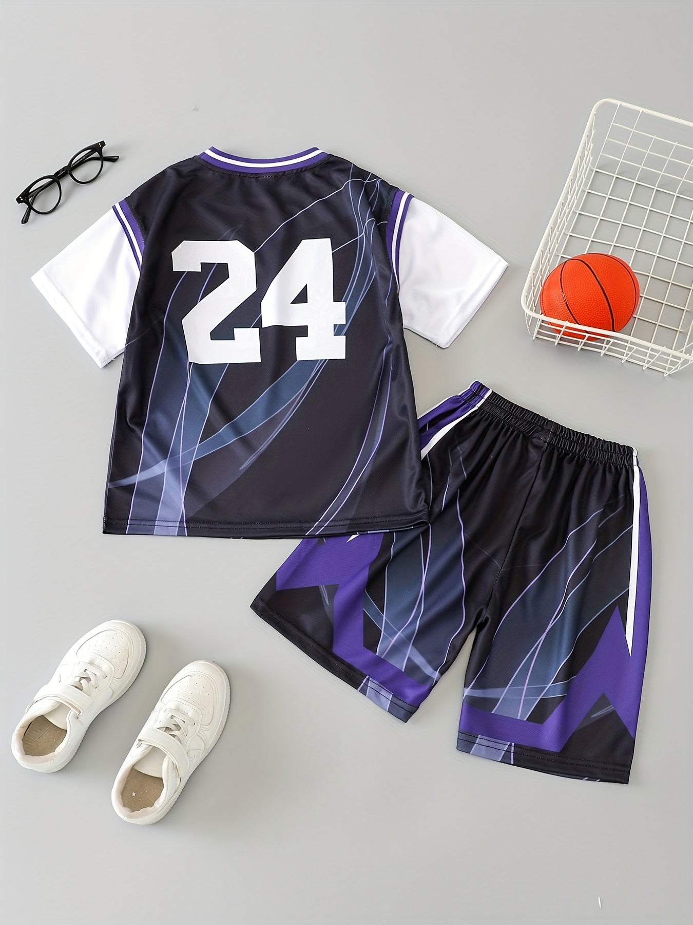 Boys City 24 Print Basketball Suits Summer Wear