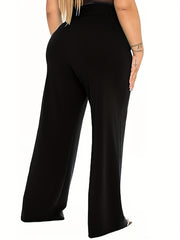 Women's Plus Solid High Waist Straight Leg Trousers