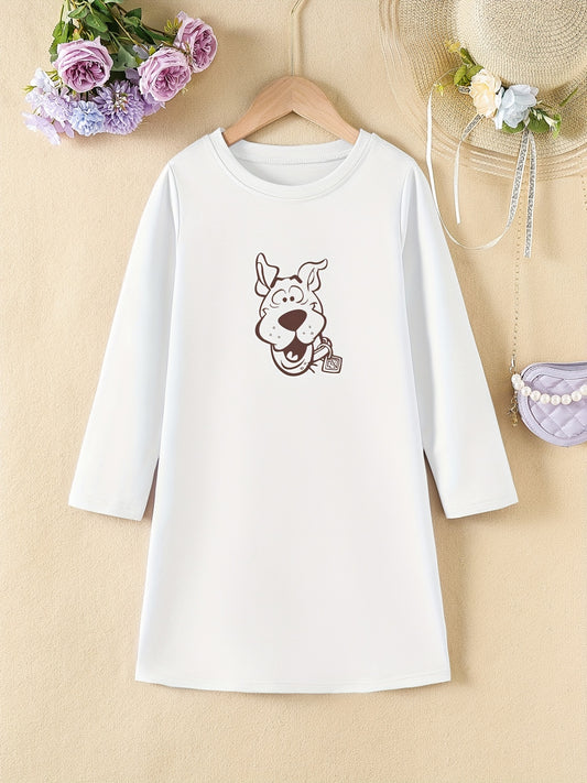 Girls' Donkey Head Print Long Sleeve Casual Dress