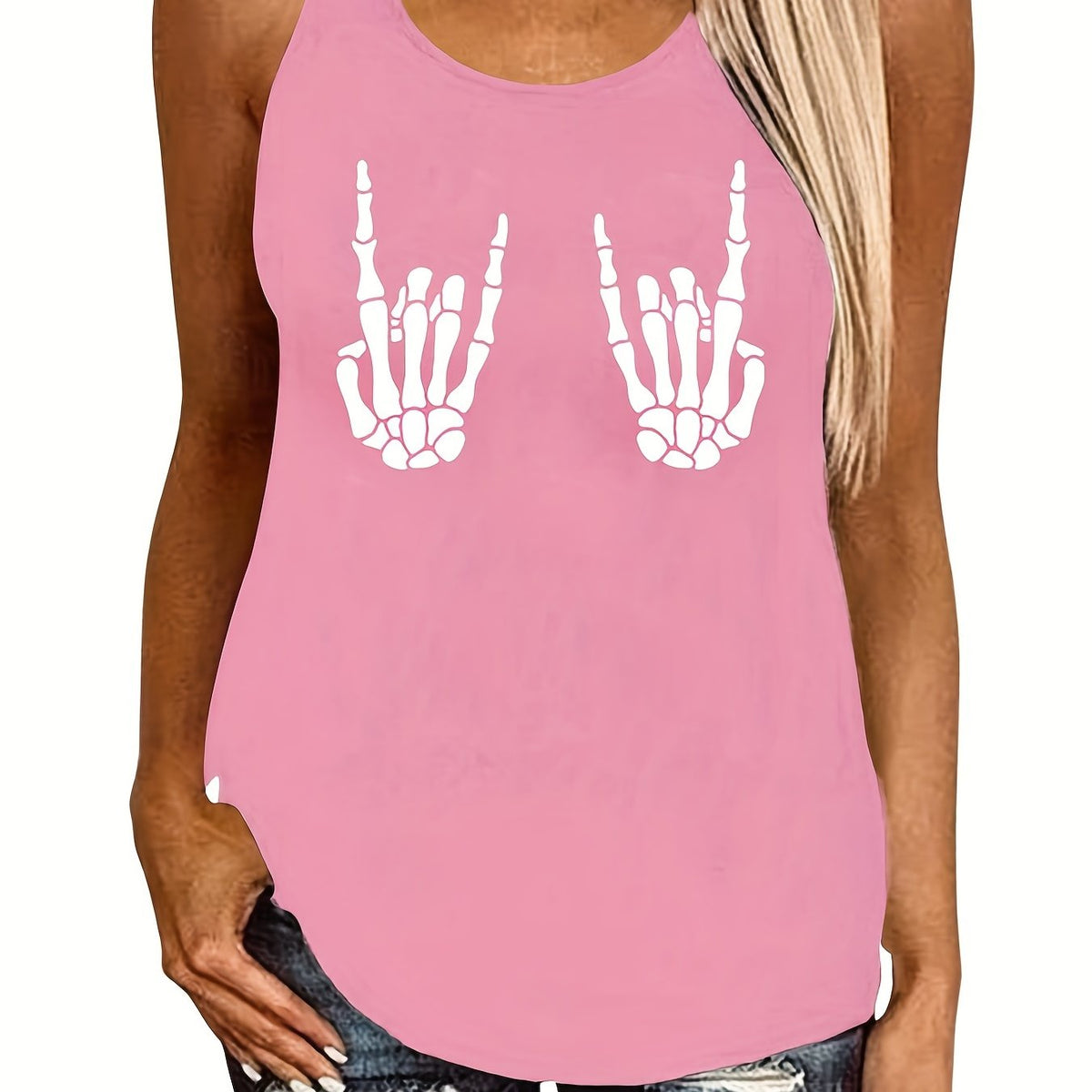 Skull Hand Print Tank Top Sleeveless Crew Neck Casual Summer Women's Clothing