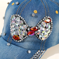 Rhinestone Bow Baseball Cap Denim Sun Hat Classic Sunscreen Dad Hats
