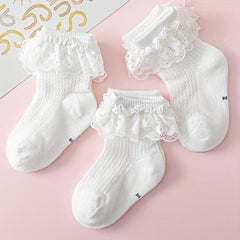 3 Pairs Lace Trim Socks for Baby Girls - Breathable & Comfortable