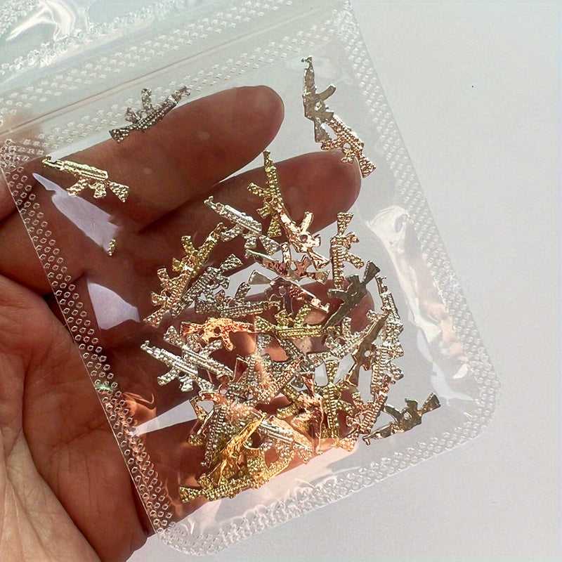 40pcs 3D Alloy Gun Shaped Rhinestone Nail Art Jewelry