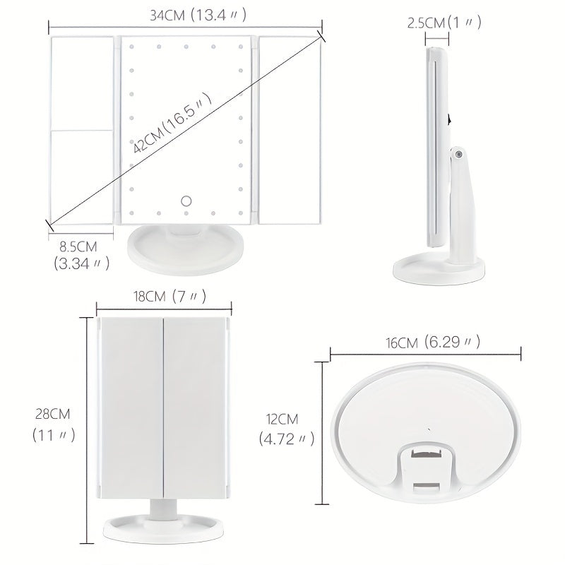 LED Lighted Makeup Mirror Touch Sensor Dimming Travel Vanity Mirror