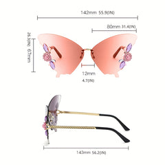 Butterfly Sunglasses Faux Pearl Decor Rimless Glasses UV400