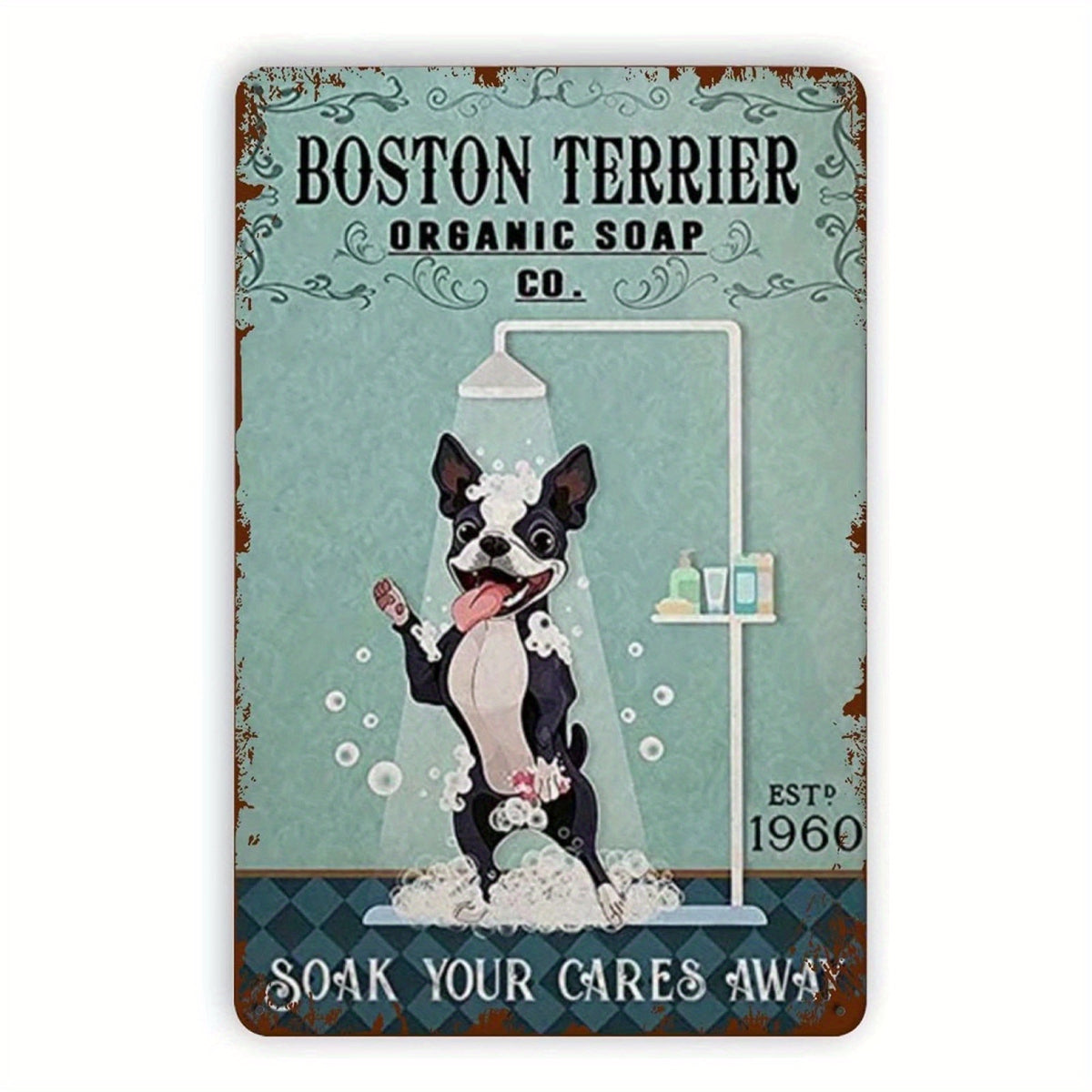 Terrier Metal Tin Sign Soap Soak Away Retro Iron Painting Husky 8x12 Inch