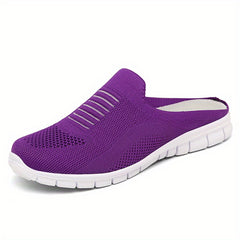 Women's Knit Flat Mules Comfy Solid Closed Toe Non Slip Slides Shoes