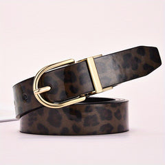 Leopard Print PU Belt Oval Pin Buckle Animal Pattern Belt