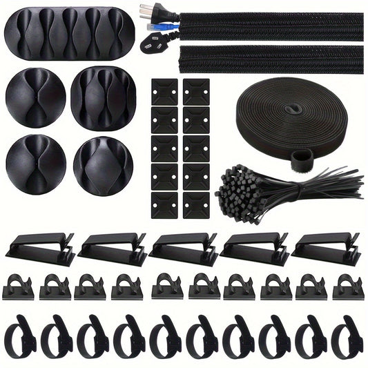 153pcs Cable Management Kit 2 Cable Sleeves 20 Cable Clips 20 Zip Tie Mounts