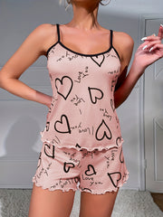 Letter Print Pajamas Set Crop Top & Lounge Shorts Women's Sleepwear