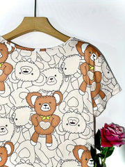  Teddy Bear Print Round Neck Nightdress