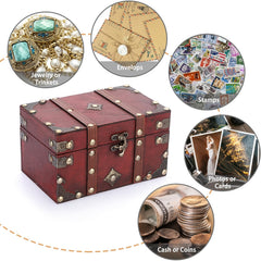 Vintage Treasure Chest Storage Box Wooden Jewelry Pirate Keepsake