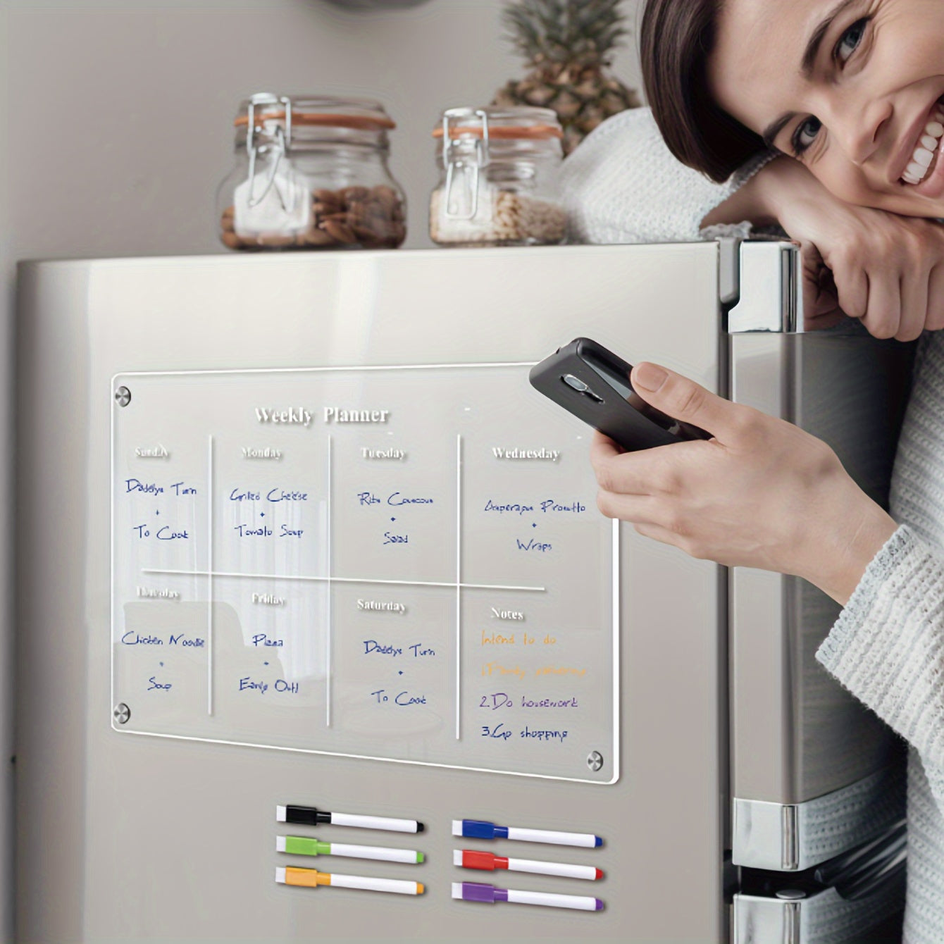 Clear Magnetic Acrylic Weekly Planner - Rewritable Fridge Magnet