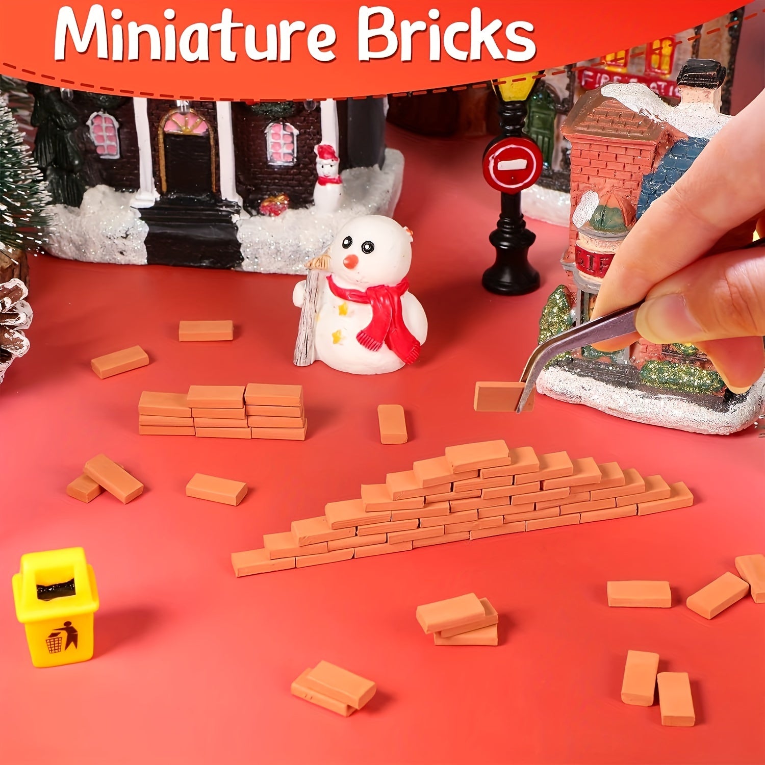 Realistic Brick Set with Red & Orange Blocks for Model Building