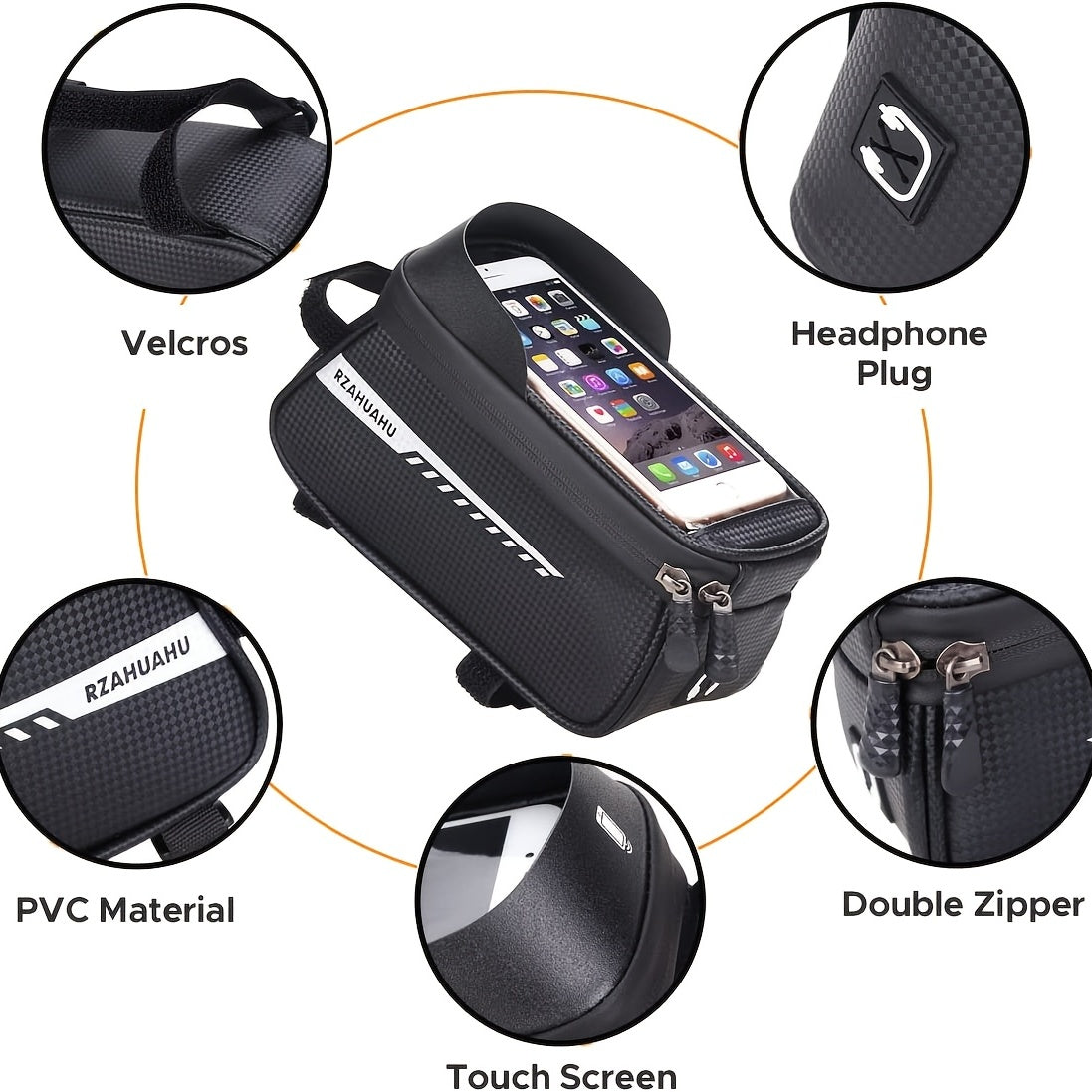 Waterproof Bike Front Frame Bag with Phone Holder Cycling Storage Accessory