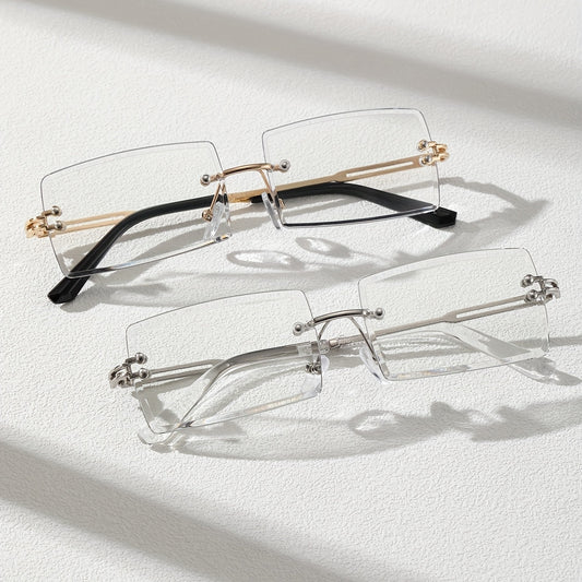 2 Pack Men's Metal Rimless Casual Sunglasses Flat Lens
