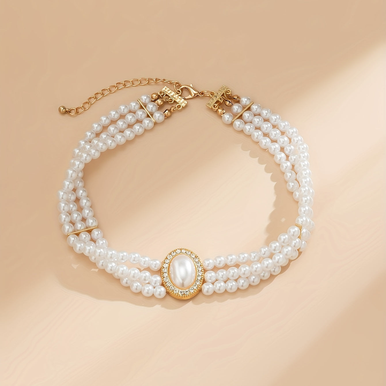 Beaded Faux Gemstone Pearl Choker Necklace Women's Party Jewelry