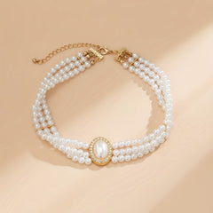 Beaded Faux Gemstone Pearl Choker Necklace Women's Party Jewelry