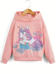 Girls' Unicorn Print Hooded Sweatshirt Pullover for Kids Spring Fall