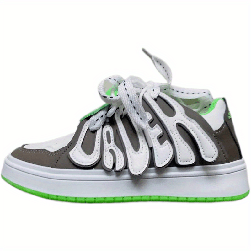 Retro Cartoon Letter Pattern Skate Shoes Lace Up Non slip Sneakers