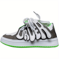 Retro Cartoon Letter Pattern Skate Shoes Lace Up Non slip Sneakers