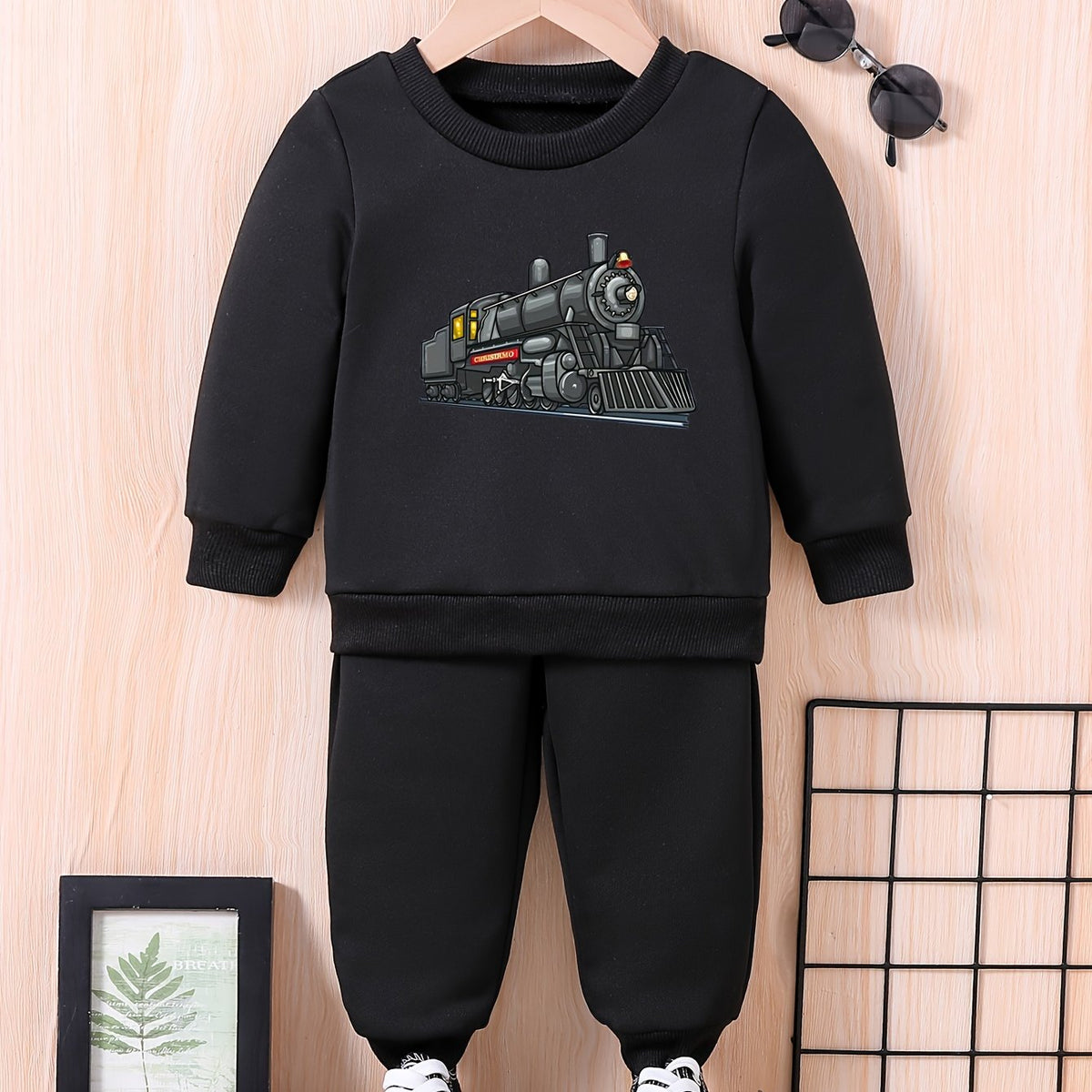 Baby Cartoon Train Print Sweatshirt and Trousers Set