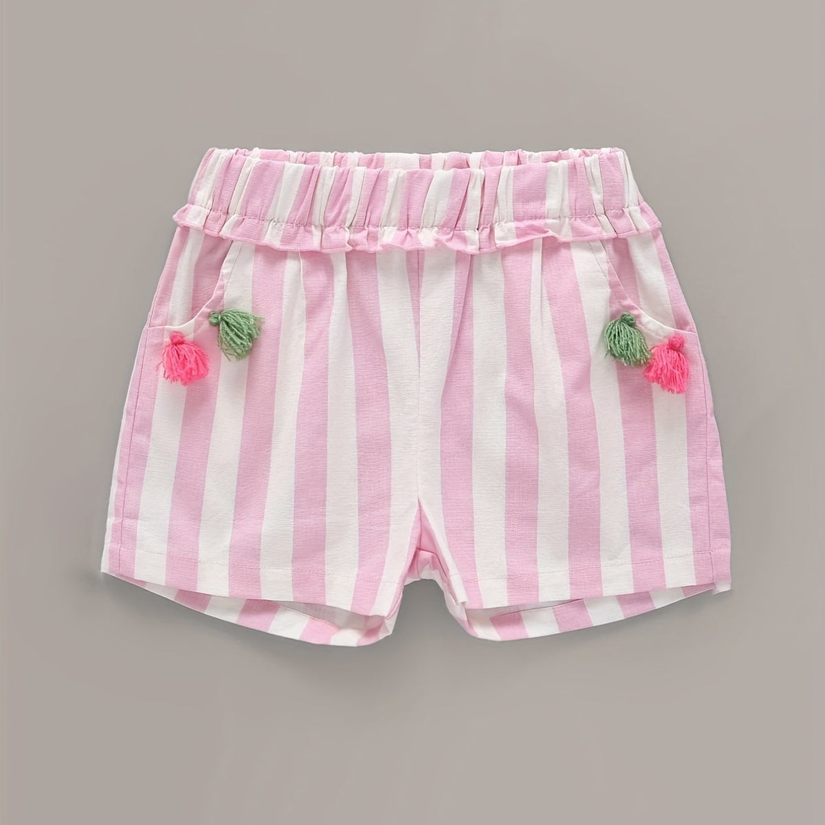 Summer Boho Tassle Stripe Shorts, Elastic Waist